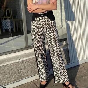 Lisa Says Gah Robyn Jeans Black Daisy Check Size 28 High Rise Wide Leg NWOT